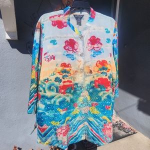 Citron Santa Monica Oriental Print Top Women's XL $100